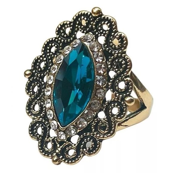 Vintage Blue Marquise Antique Gold Ethnic Ring - Picture 4 of 9